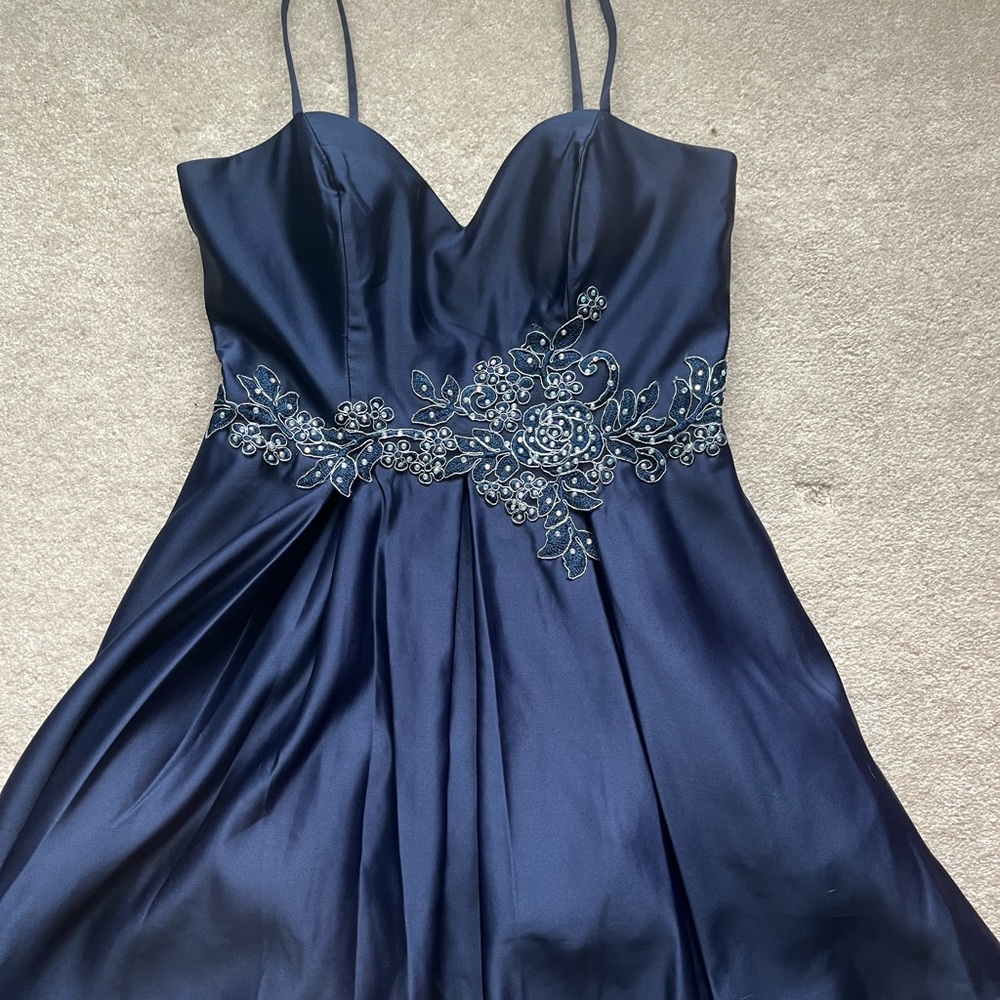 Navy blue homecoming dress with beading size 13/14